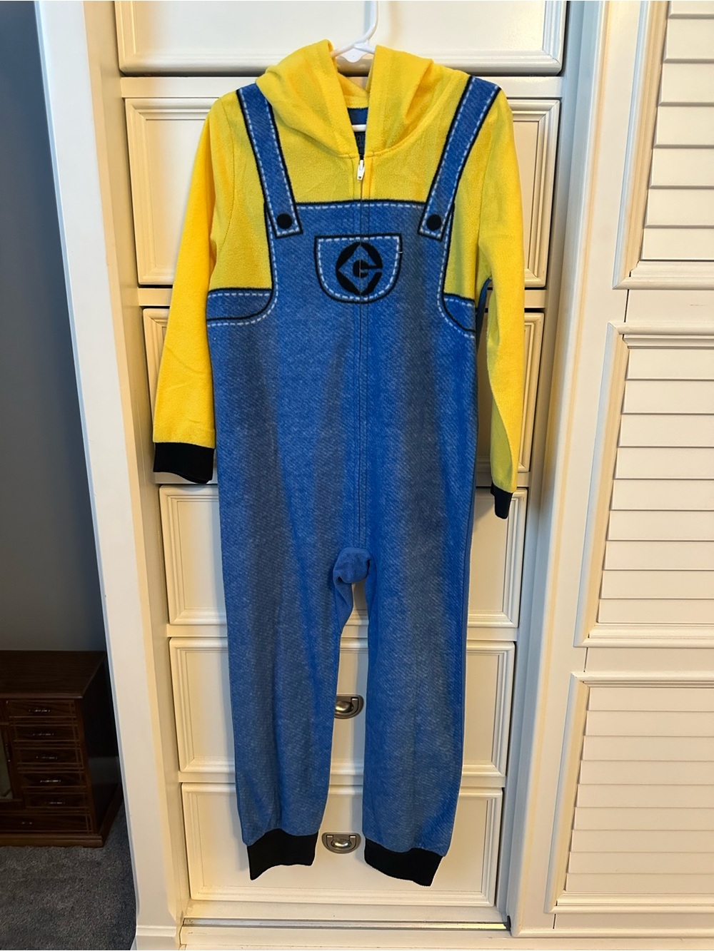 Minion-Inspired Kids Costume Hooded Jumpsuit - Yellow & Blue Size 6 children